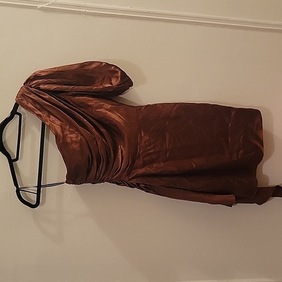 Amanda Uprichard Brown Sexy Silk Draped Dress NWOT Party Festive Holiday - Picture 5 of 13